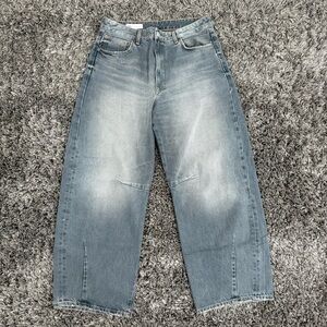 Zara Mid Rise Baggy Ballon Jeans in Dark Blue Wash, Size US 10